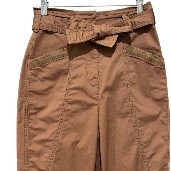 Anthropologie Ellie Embroidered Cotton Utility Pants with Belt 2 Tan - Picture 7 of 16